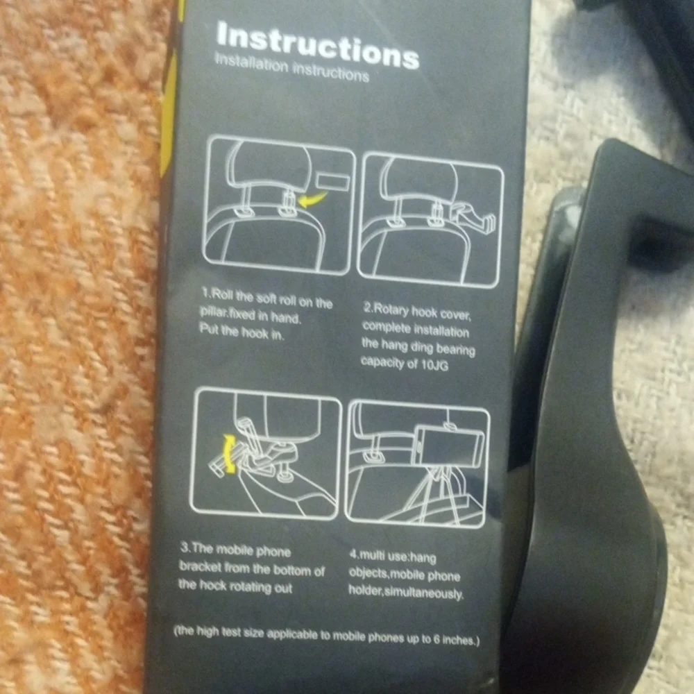Universal Black Car Hook Mobile Phone Holder